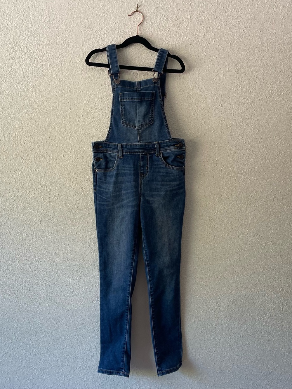 Cat & Jack Girls 10/12 Denim Skinny Overalls Super Stretch Back to School